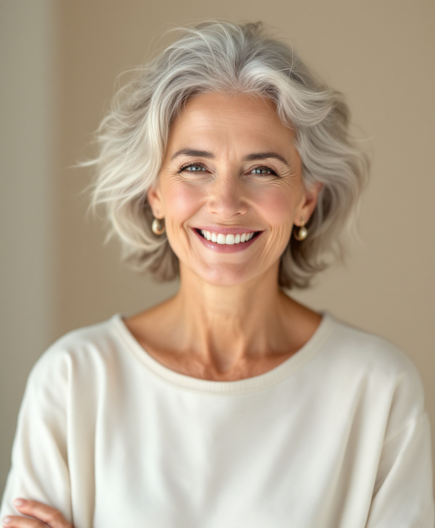 A confident woman smiling after her dental implant journey